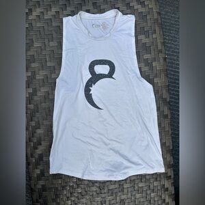 ZYIA White and Black Logo Muscle Tank Top